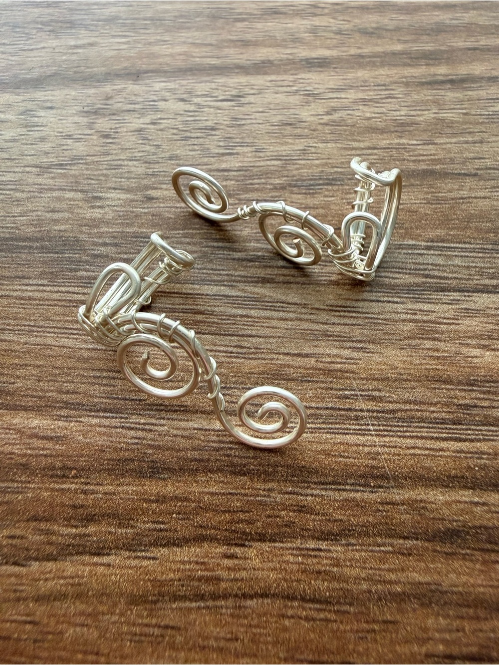 Silver Tone Elvin Wire Wrap Cuff Earrings